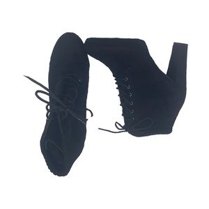 Black Lace-Up Suede Ankle Booties